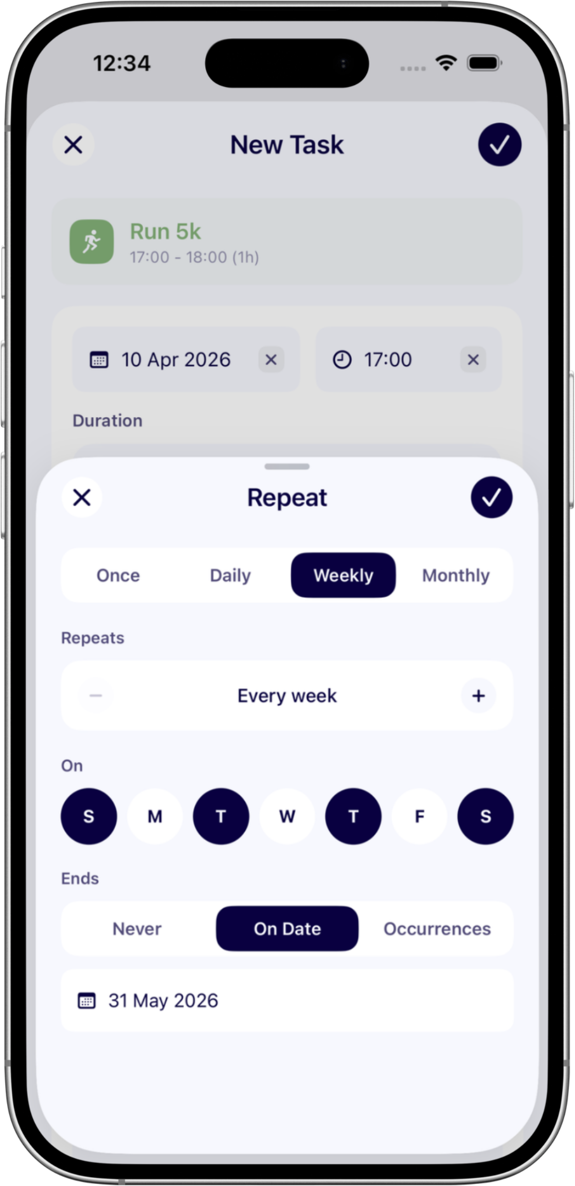 Brio recurring task setup screen.